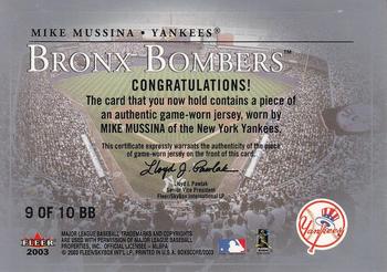 2003 Fleer Box Score - Bronx Bombers Game-Worn #9 BB Mike Mussina Back