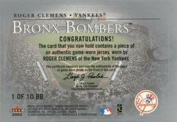 2003 Fleer Box Score - Bronx Bombers Game-Worn #1 BB Roger Clemens Back