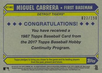2017 Topps - 1987 Topps Baseball 30th Anniversary Chrome Silver Pack Green Refractor (Series One) #87-MC Miguel Cabrera Back
