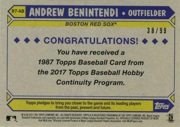 2017 Topps - 1987 Topps Baseball 30th Anniversary Chrome Silver Pack Blue Refractor (Series One) #87-AB Andrew Benintendi Back