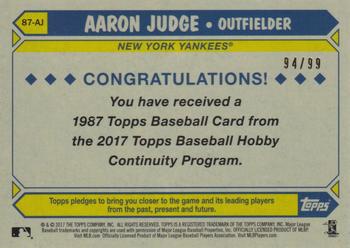 2017 Topps - 1987 Topps Baseball 30th Anniversary Chrome Silver Pack Blue Refractor (Series One) #87-AJ Aaron Judge Back