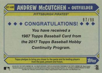 2017 Topps - 1987 Topps Baseball 30th Anniversary Chrome Silver Pack Blue Refractor (Series One) #87-AM Andrew McCutchen Back
