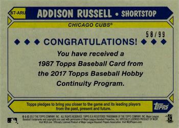 2017 Topps - 1987 Topps Baseball 30th Anniversary Chrome Silver Pack Blue Refractor (Series One) #87-ARU Addison Russell Back