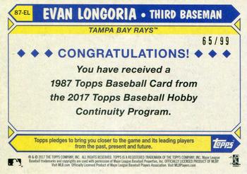 2017 Topps - 1987 Topps Baseball 30th Anniversary Chrome Silver Pack Blue Refractor (Series One) #87-EL Evan Longoria Back