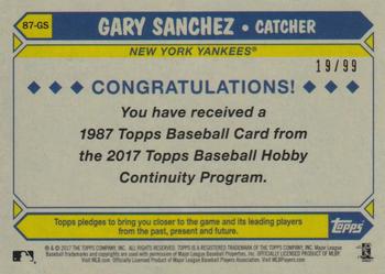 2017 Topps - 1987 Topps Baseball 30th Anniversary Chrome Silver Pack Blue Refractor (Series One) #87-GS Gary Sanchez Back