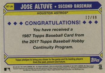 2017 Topps - 1987 Topps Baseball 30th Anniversary Chrome Silver Pack Blue Refractor (Series One) #87-JA Jose Altuve Back