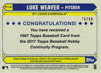 2017 Topps - 1987 Topps Baseball 30th Anniversary Chrome Silver Pack Blue Refractor (Series One) #87-LW Luke Weaver Back