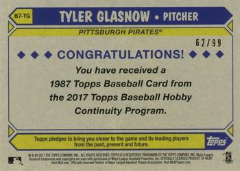 2017 Topps - 1987 Topps Baseball 30th Anniversary Chrome Silver Pack Blue Refractor (Series One) #87-TG Tyler Glasnow Back