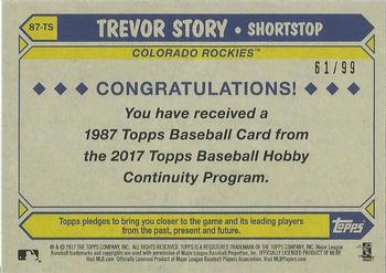 2017 Topps - 1987 Topps Baseball 30th Anniversary Chrome Silver Pack Blue Refractor (Series One) #87-TS Trevor Story Back