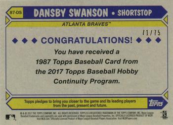 2017 Topps - 1987 Topps Baseball 30th Anniversary Chrome Silver Pack Orange Refractor (Series One) #87-DS Dansby Swanson Back