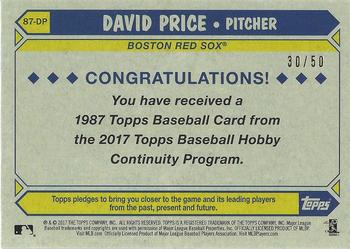2017 Topps - 1987 Topps Baseball 30th Anniversary Chrome Silver Pack Gold Refractor (Series One) #87-DP David Price Back
