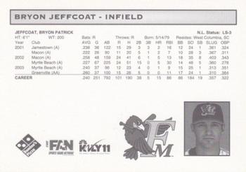 2004 Fargo-Moorhead RedHawks #NNO Bryon Jeffcoat Back