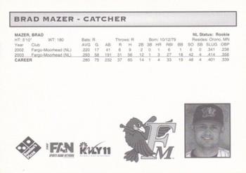 2004 Fargo-Moorhead RedHawks #NNO Brad Mazer Back