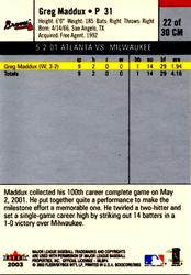 2003 Fleer Box Score - Classic Miniatures #22 CM Greg Maddux Back