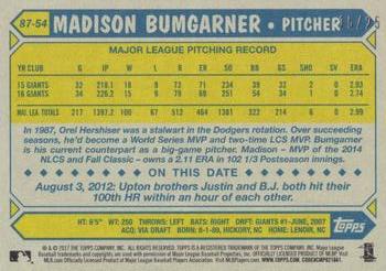 2017 Topps - 1987 Topps Baseball 30th Anniversary Red #87-54 Madison Bumgarner Back