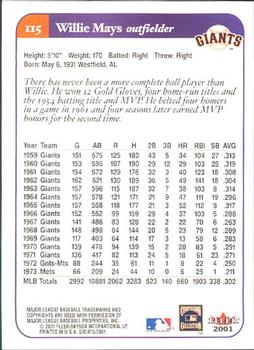 2001 Fleer Greats of the Game #115 Willie Mays Back