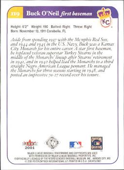 2001 Fleer Greats of the Game #119 Buck O'Neil Back