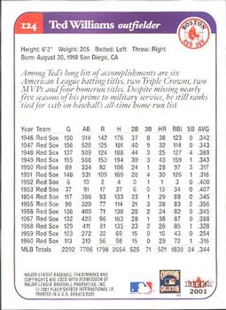 2001 Fleer Greats of the Game #124 Ted Williams Back