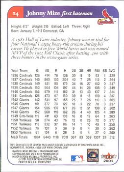 2001 Fleer Greats of the Game #14 Johnny Mize Back