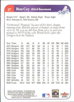 2001 Fleer Greats of the Game #37 Ron Cey Back