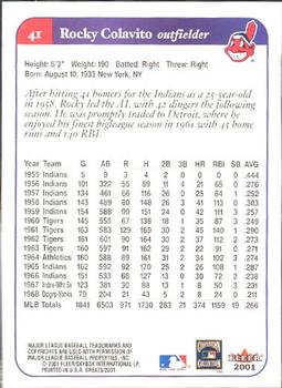 2001 Fleer Greats of the Game #41 Rocky Colavito Back