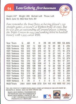 2001 Fleer Greats of the Game #54 Lou Gehrig Back