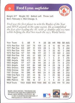 2001 Fleer Greats of the Game #9 Fred Lynn Back