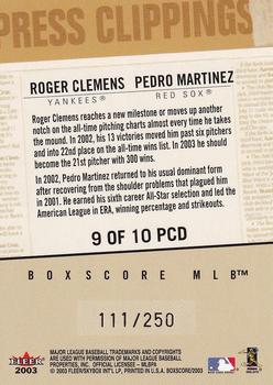 2003 Fleer Box Score - Press Clippings Dual #9 PCD Roger Clemens / Pedro Martinez Back