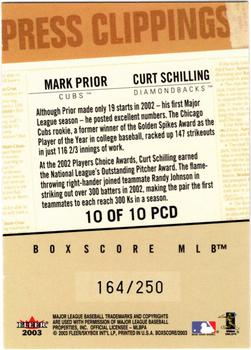 2003 Fleer Box Score - Press Clippings Dual #10 PCD Mark Prior / Curt Schilling Back