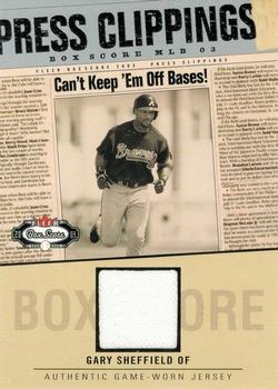 2003 Fleer Box Score - Press Clippings Game-Worn #GS-PC Gary Sheffield Front