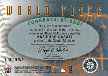 2003 Fleer Box Score - World Piece Game-Worn #7 WP Kazuhiro Sasaki Back