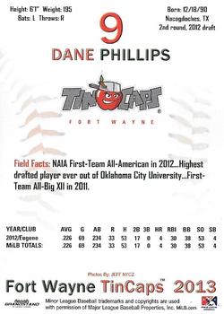 2013 Grandstand Fort Wayne TinCaps #NNO Dane Phillips Back