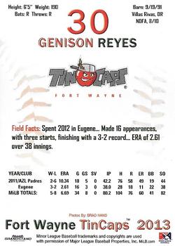 2013 Grandstand Fort Wayne TinCaps #NNO Genison Reyes Back