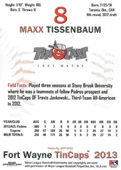 2013 Grandstand Fort Wayne TinCaps #NNO Maxx Tissenbaum Back