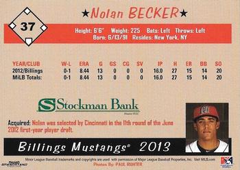 2013 Grandstand Billings Mustangs #NNO Nolan Becker Back
