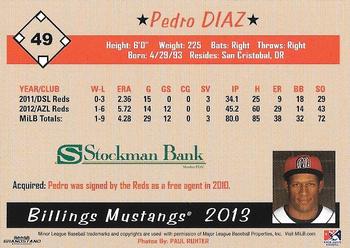 2013 Grandstand Billings Mustangs #NNO Pedro Diaz Back