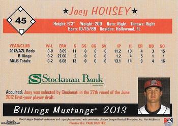 2013 Grandstand Billings Mustangs #NNO Joey Housey Back