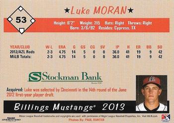 2013 Grandstand Billings Mustangs #NNO Luke Moran Back