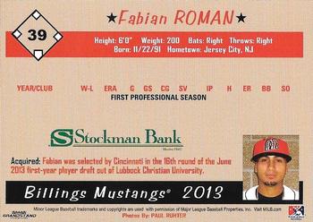 2013 Grandstand Billings Mustangs #NNO Fabian Roman Back