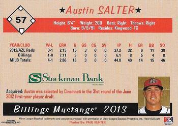 2013 Grandstand Billings Mustangs #NNO Austin Salter Back