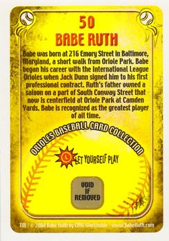 2004 Maryland Lottery Baltimore Orioles #50 Babe Ruth Back