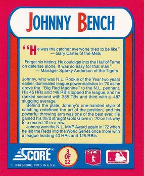 1990 Score 100 Superstars - The MVPs #3 Johnny Bench Back
