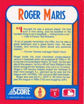 1990 Score 100 Superstars - The MVPs #8 Roger Maris Back