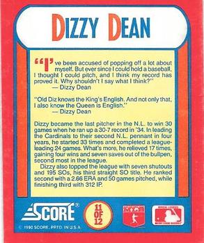 1990 Score 100 Superstars - The MVPs #11 Dizzy Dean Back