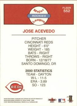 2001 Fleer Platinum #552 Jose Acevedo Back