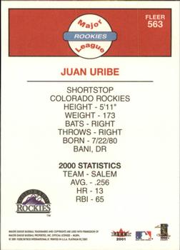 2001 Fleer Platinum #563 Juan Uribe Back