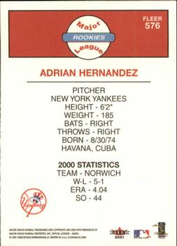 2001 Fleer Platinum #576 Adrian Hernandez Back