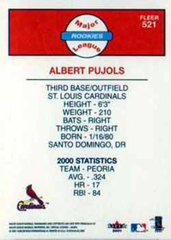 2001 Fleer Platinum #521 Albert Pujols Back