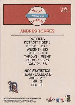 2001 Fleer Platinum #532 Andres Torres Back