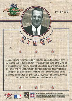 2002 Fleer Mets All-Amazin' 40th Anniversary Team #17 Ralph Kiner Back